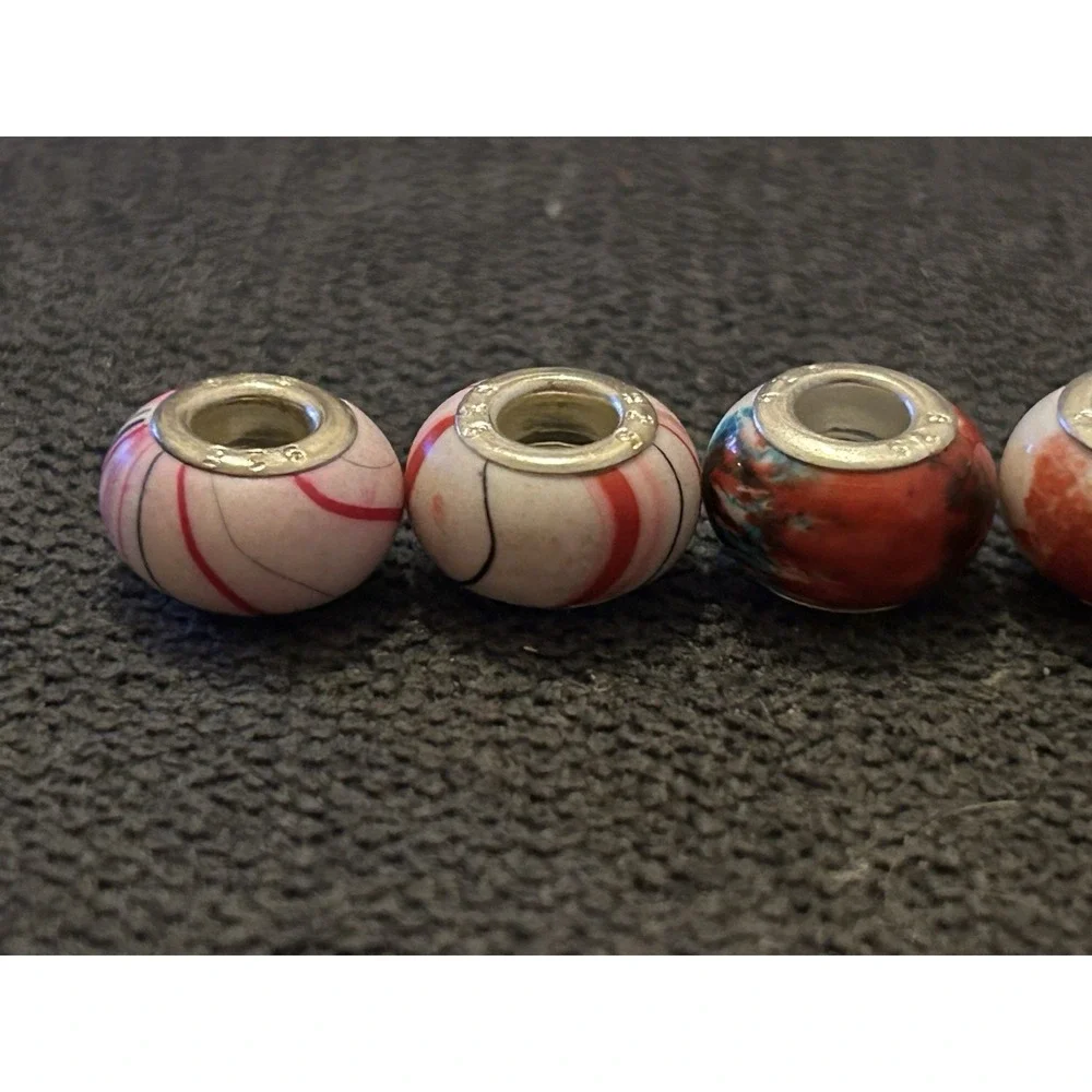Lot of 6 Sterling Silver Core Bracelet Charm Beads Lampwork Glass Style 925 9